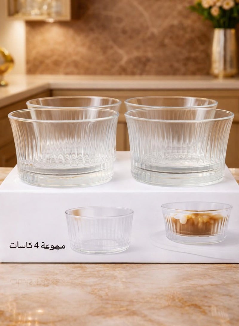 Crystal Glass Bowls Set of 4 – Ribbed Pattern with Diamond-Cut Base, Durable & Multipurpose for Snacks, Salads, Fruits, and Desserts - Image 2